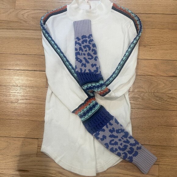 077 Free People Switch It Up Thermal Top Stretchy Knit Color Ivory NWOT Size XS - Picture 3 of 4